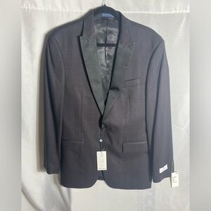 Ryan Seacrest Distinction Burgundy Plaid Evening Blazer 40L Satin Shawl Collar